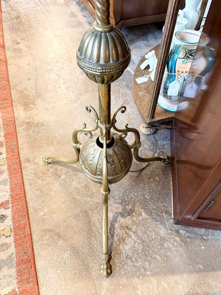 American Victorian ornate brass footed piano lamp-electrified 62t table 14.5 diameter circa 1890 For pick up only