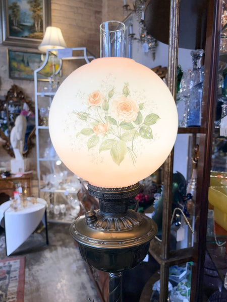 American Victorian ornate brass footed piano lamp-electrified 62t table 14.5 diameter circa 1890 For pick up only