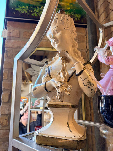 Antique/Vintage brass/bronze Victorian lady statue with old chippy paint 16.5x8 approx for pick up only