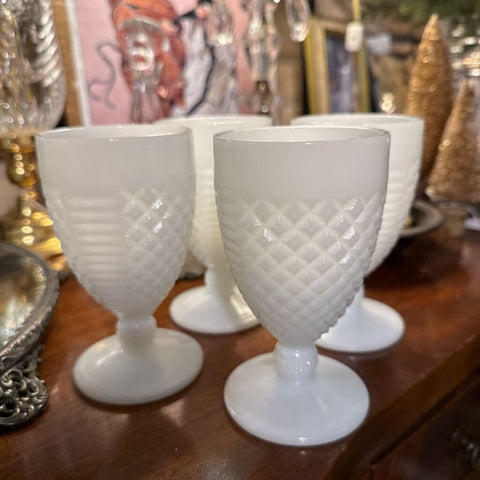 Set of 4 Vintage Milk Glass Goblets