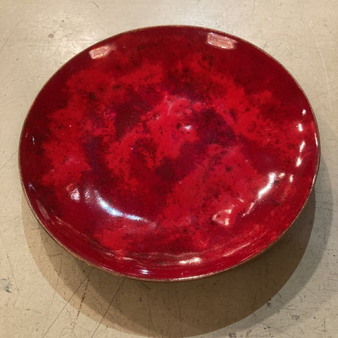 Vintage red enamed dish, 6in