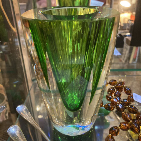 Vintage murano glass vase, Somerso Flaveo Pole, 6high x 4 wide inches