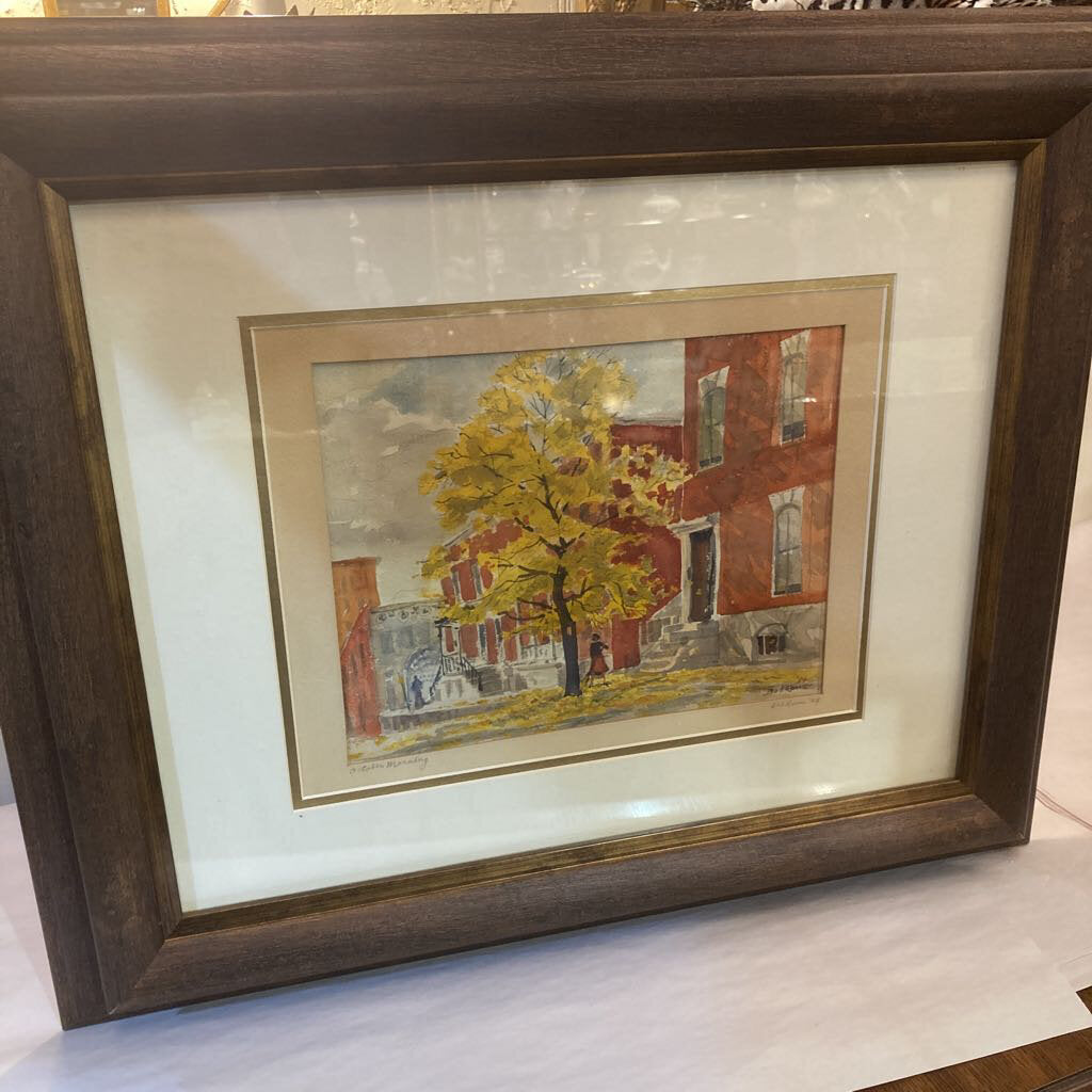 SIgned & Dated street scene, c.1954 - watercolor, 22 high, 26 wide inches