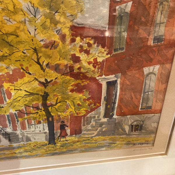 SIgned & Dated street scene, c.1954 - watercolor, 22 high, 26 wide inches