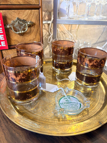 Set of 4 George Briard tortoise shell double old fashioned glasses