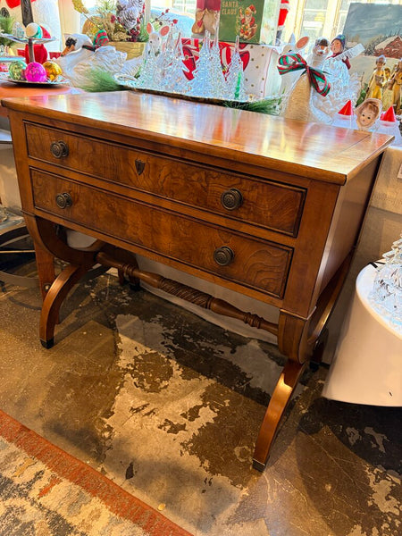 Gorgeous Ethan Allen burled mahogany 2 drawer console table 29.5t x32w x18.5d for pick up only