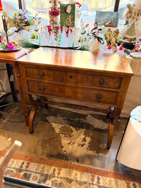 Gorgeous Ethan Allen burled mahogany 2 drawer console table 29.5t x32w x18.5d for pick up only