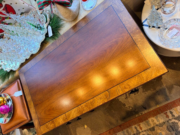 Gorgeous Ethan Allen burled mahogany 2 drawer console table 29.5t x32w x18.5d for pick up only