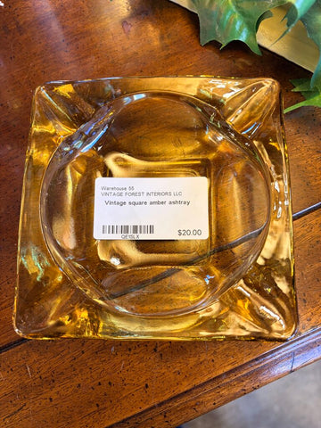 Vintage square amber ashtray
