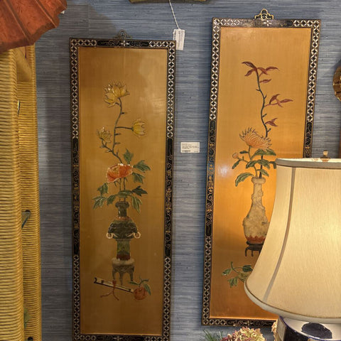 Asian Wood Panels with raised floral pattern - AS IS . 36 inches tall /12 inches wide
