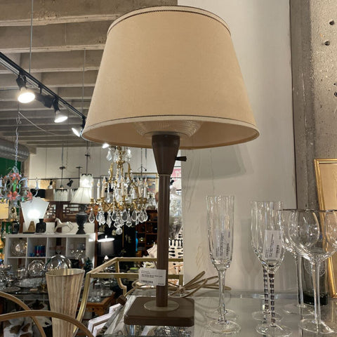 Mid Century Brown Metal Lamp With Cream Shade -IN STORE PICK UP ONLY