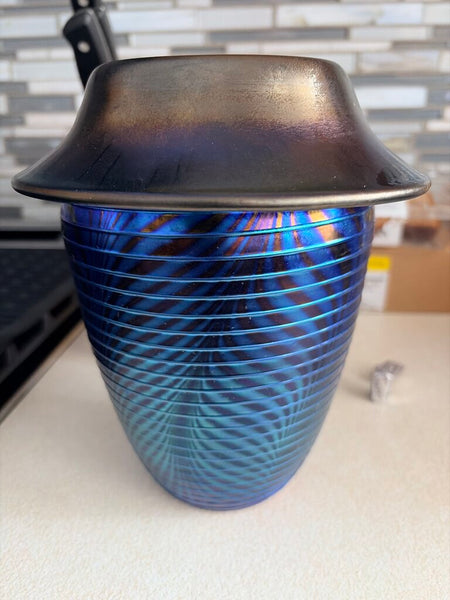 David Smallhouse "Orient and Flume" Art glass vase approx 8t x6.5w for pick up only