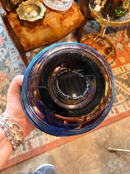 David Smallhouse "Orient and Flume" Art glass vase approx 8t x6.5w for pick up only