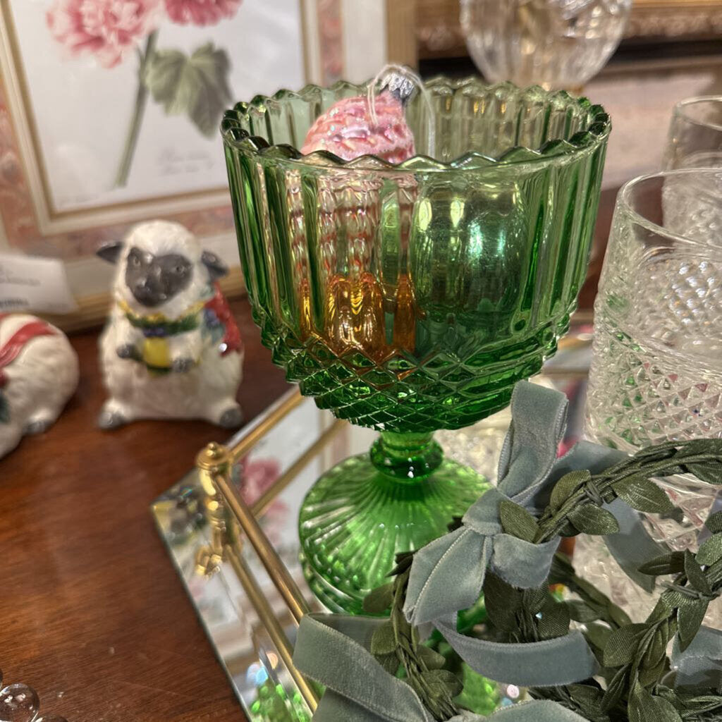 Green Glass Pedestal Dish