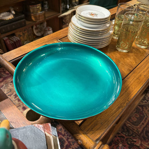 Silverplate Green Enamel Bowl Oneida 12in