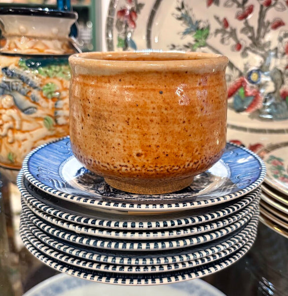 SIGNED HAND THROWN POTTERY BOWL CUP W/SPECKLED SHINO GLAZE | 3.25"H X 3.75" W