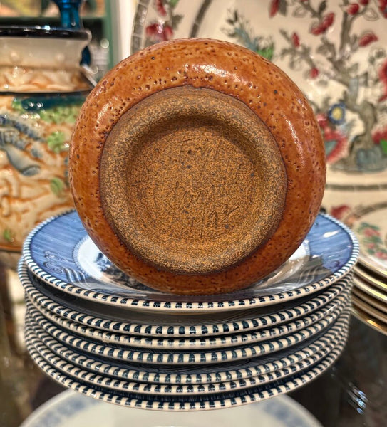 SIGNED HAND THROWN POTTERY BOWL CUP W/SPECKLED SHINO GLAZE | 3.25"H X 3.75" W