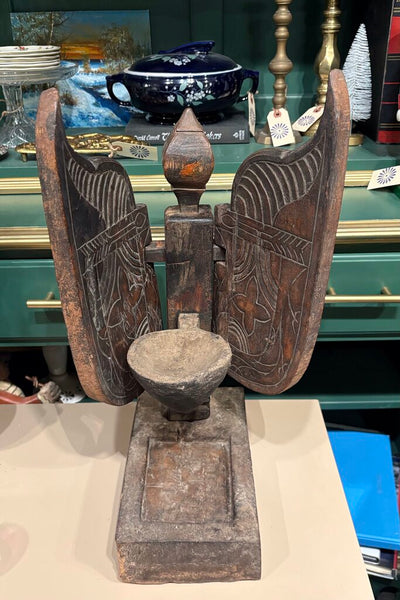 PRIMITIVE HAND CARVED INDONESIAN JODOG OIL LAMP OR CANDLE HOLDER | 19"H X 16.5"W