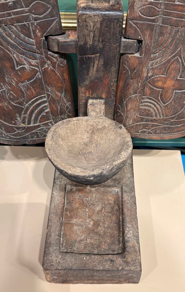 PRIMITIVE HAND CARVED INDONESIAN JODOG OIL LAMP OR CANDLE HOLDER | 19"H X 16.5"W