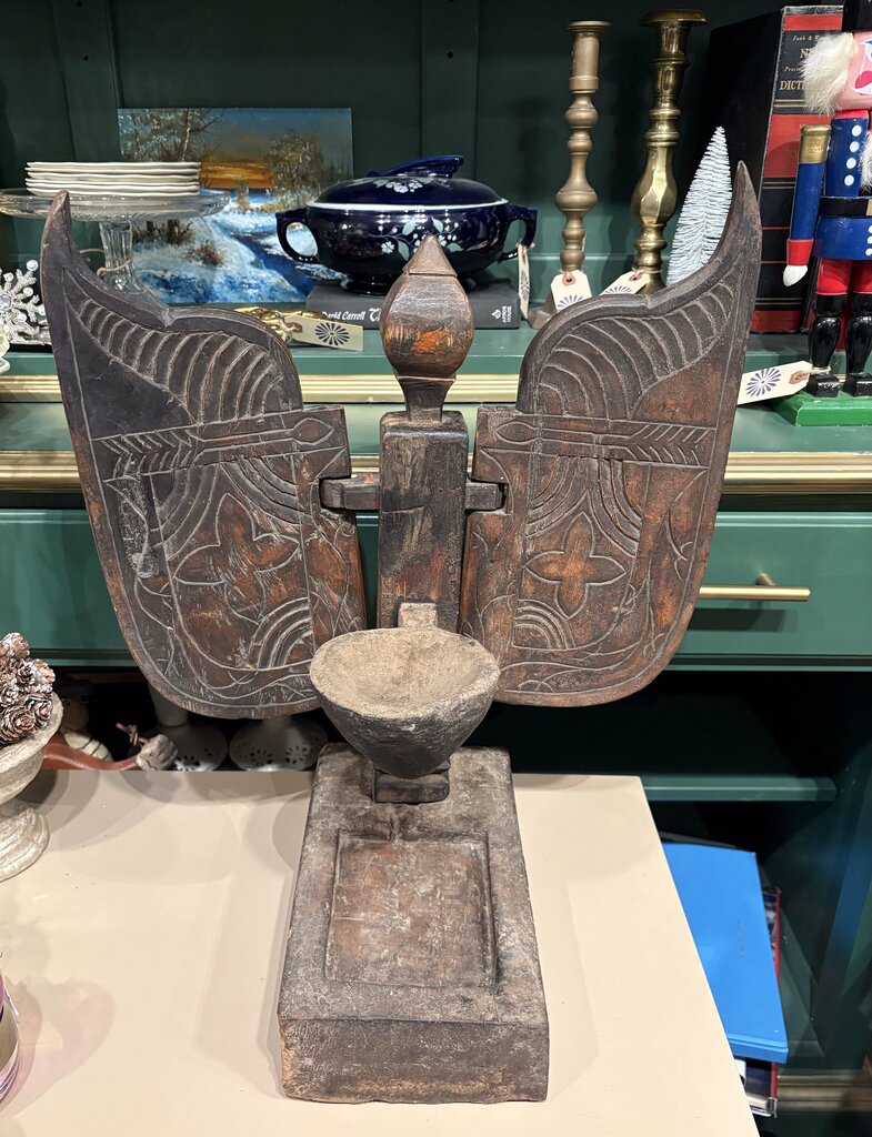 PRIMITIVE HAND CARVED INDONESIAN JODOG OIL LAMP OR CANDLE HOLDER | 19"H X 16.5"W