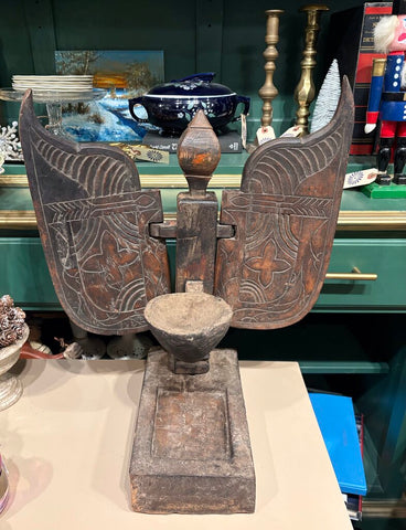 PRIMITIVE HAND CARVED INDONESIAN JODOG OIL LAMP OR CANDLE HOLDER | 19"H X 16.5"W