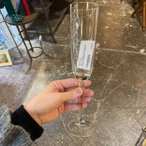 Pair of Vintage Ikea Champagne Flutes with Streamer Etching