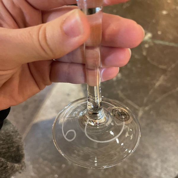 Pair of Vintage Ikea Champagne Flutes with Streamer Etching