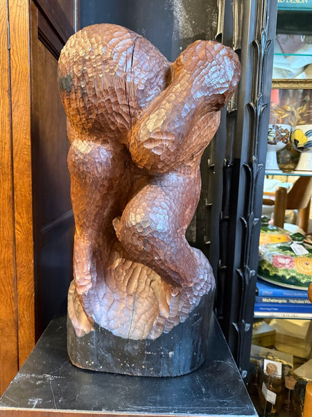 Vintage wood sculpture hand carved of the thinker 25T 15D 12W