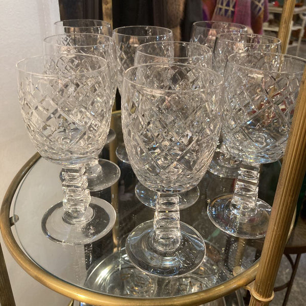 Set of 9, vintage cut crystal goblets, 7 in tall