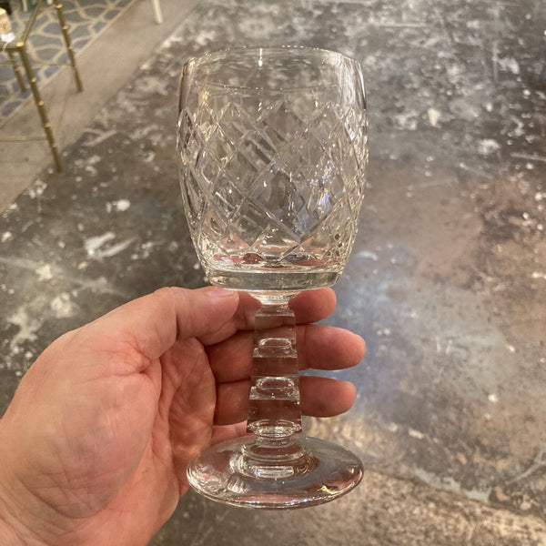 Set of 9, vintage cut crystal goblets, 7 in tall