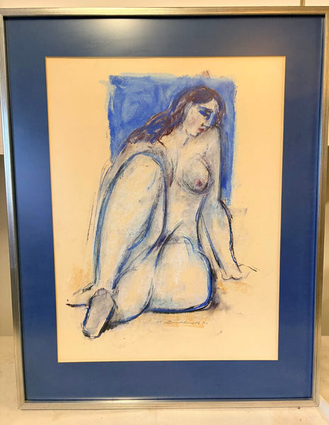 Hans Gustav Burkhardt signed dated 1970 untitled pastel nude drawing original approx 29x23 for pick up only