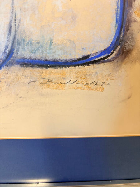 Hans Gustav Burkhardt signed dated 1970 untitled pastel nude drawing original approx 29x23 for pick up only