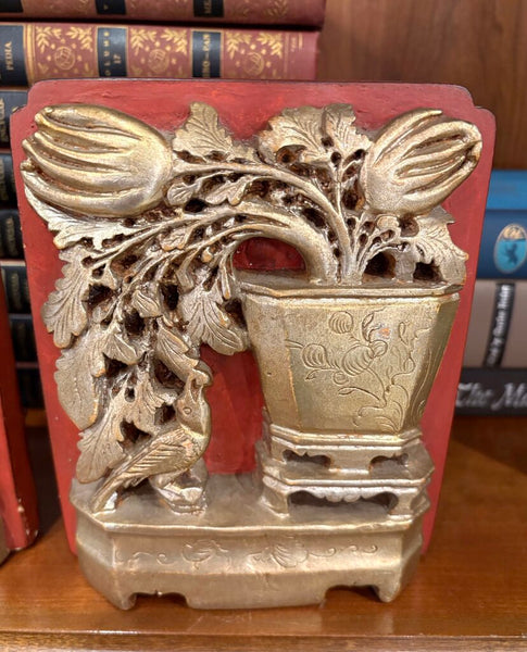 ITALIAN BORGHESE CHALKWARE & GILT BOOKENDS - A PAIR | 6.5"H X 5.25"W