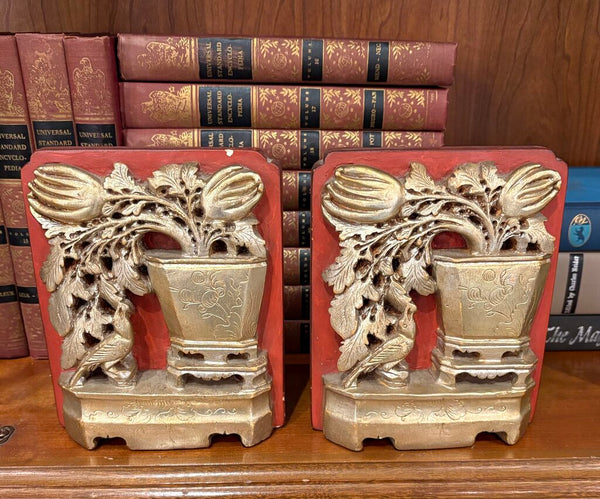 ITALIAN BORGHESE CHALKWARE & GILT BOOKENDS - A PAIR | 6.5"H X 5.25"W