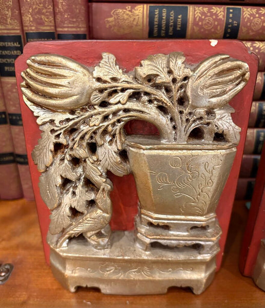 ITALIAN BORGHESE CHALKWARE & GILT BOOKENDS - A PAIR | 6.5"H X 5.25"W