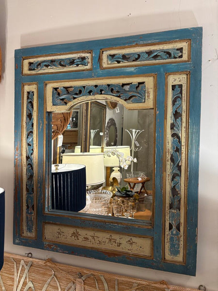 Hand carved painted vintage Indonesian mirror. In store pick up only