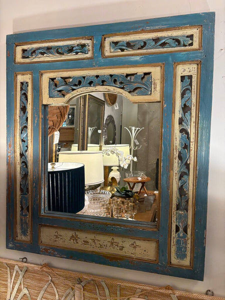 Hand carved painted vintage Indonesian mirror. In store pick up only