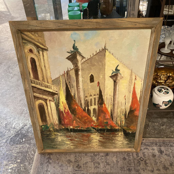 Signed vintage oil painting of Venice, 27h, 22w inches