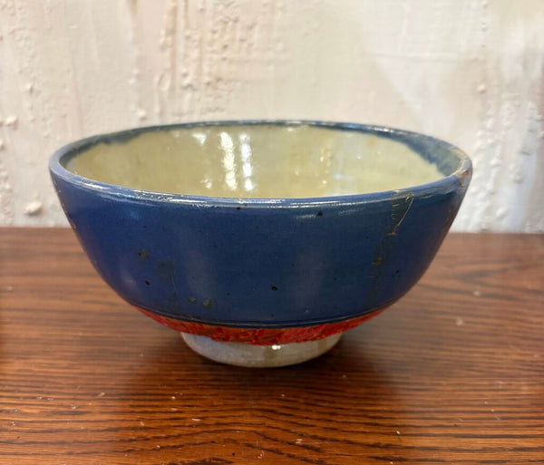 STUDIO POTTERY BOWL IN BLUE & RED | 7"W X 3.5"H