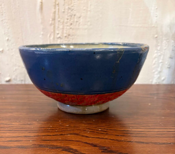 STUDIO POTTERY BOWL IN BLUE & RED | 7"W X 3.5"H