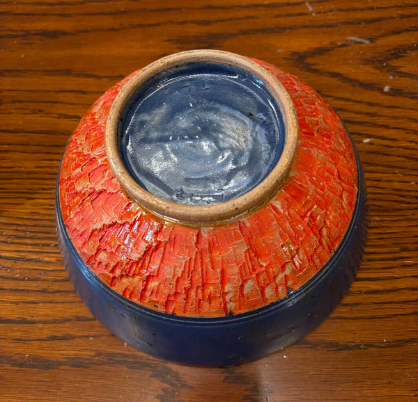 STUDIO POTTERY BOWL IN BLUE & RED | 7"W X 3.5"H