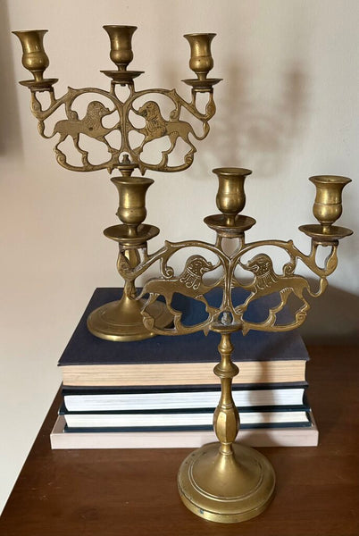THE LIONS OF JUDEA ANTIQUE BRASS CANDELABRA - EACH |