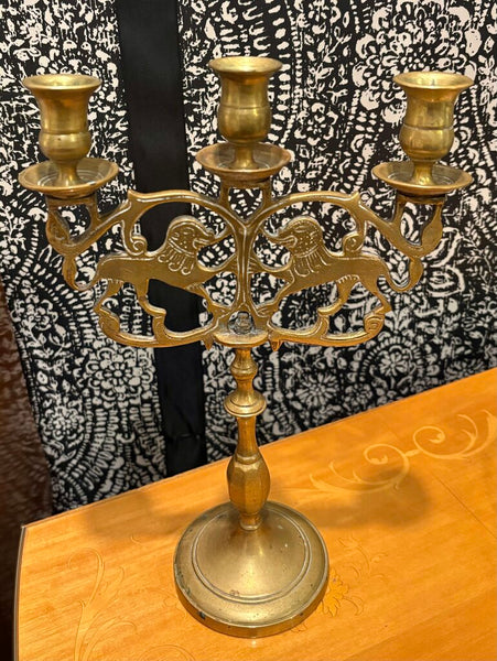 THE LIONS OF JUDEA ANTIQUE BRASS CANDELABRA - EACH |