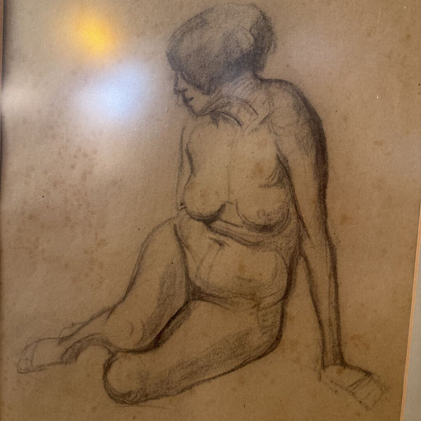 Antique Sketch Woman dated 1914 signed Wilhelm Haussler framed in Germany