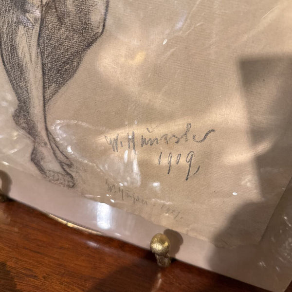 Antique Sketch Woman Figure dated 1909 by Wilhelm Haussler 13x21