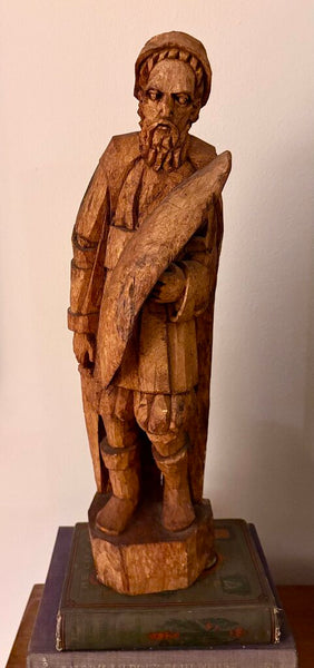 VINTAGE HAND CARVED WOODEN STATUE OF A MAN | 23"H X 6.5"W