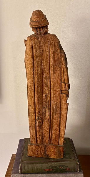 VINTAGE HAND CARVED WOODEN STATUE OF A MAN | 23"H X 6.5"W