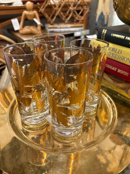 Acorn and oak gilded highballs -set of 4