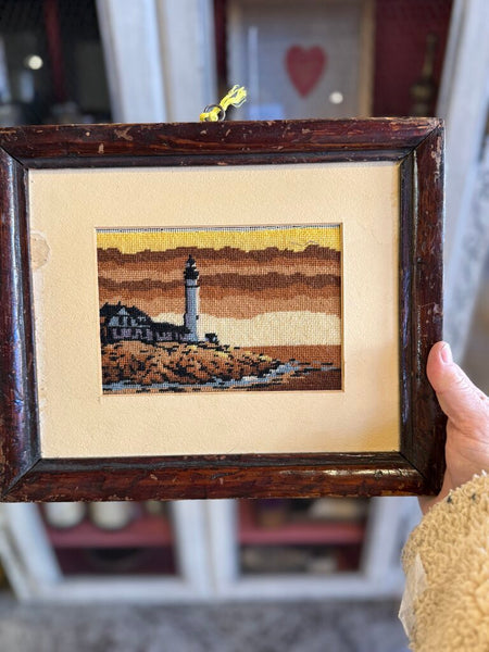Vintage needlepoint in old frame 12x10