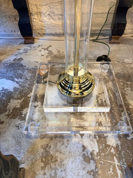 Vintage tall lucite and brass torchere lamp 69t for pick up only